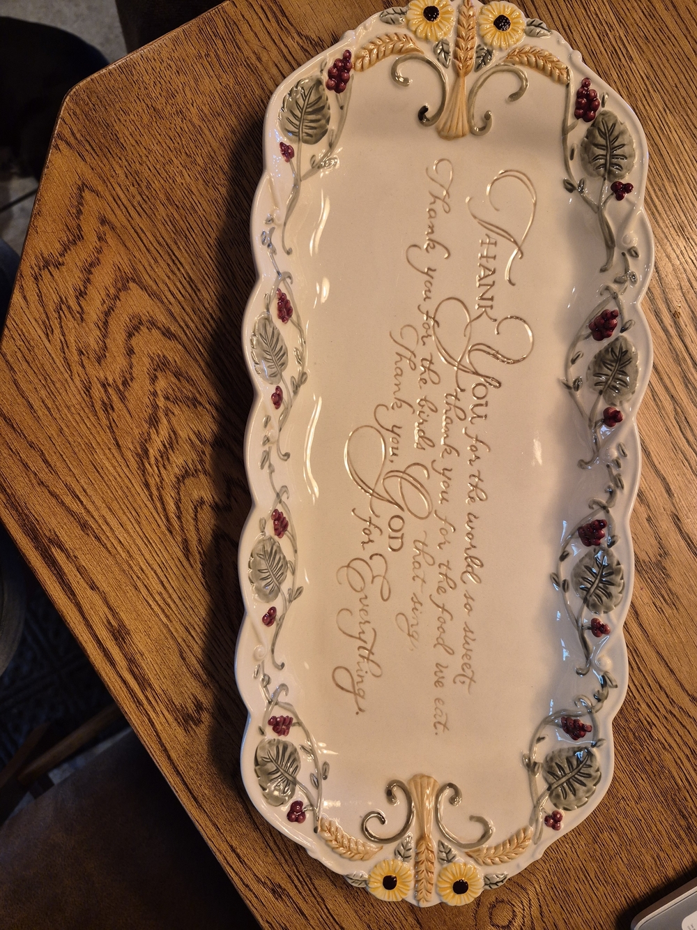Decorative Thank You Ceramic Serving Platter - Floral Accent